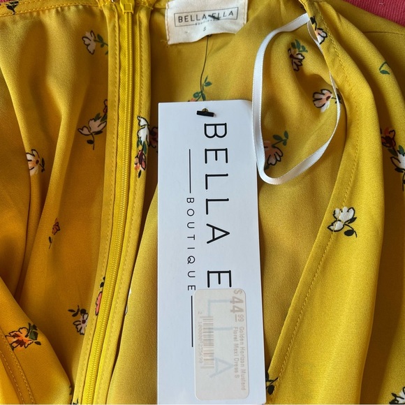 Bella Ella Golden Horizon Mustard Floral Maxi Dress Size Small Belted Long (NWT) - Picture 7 of 9